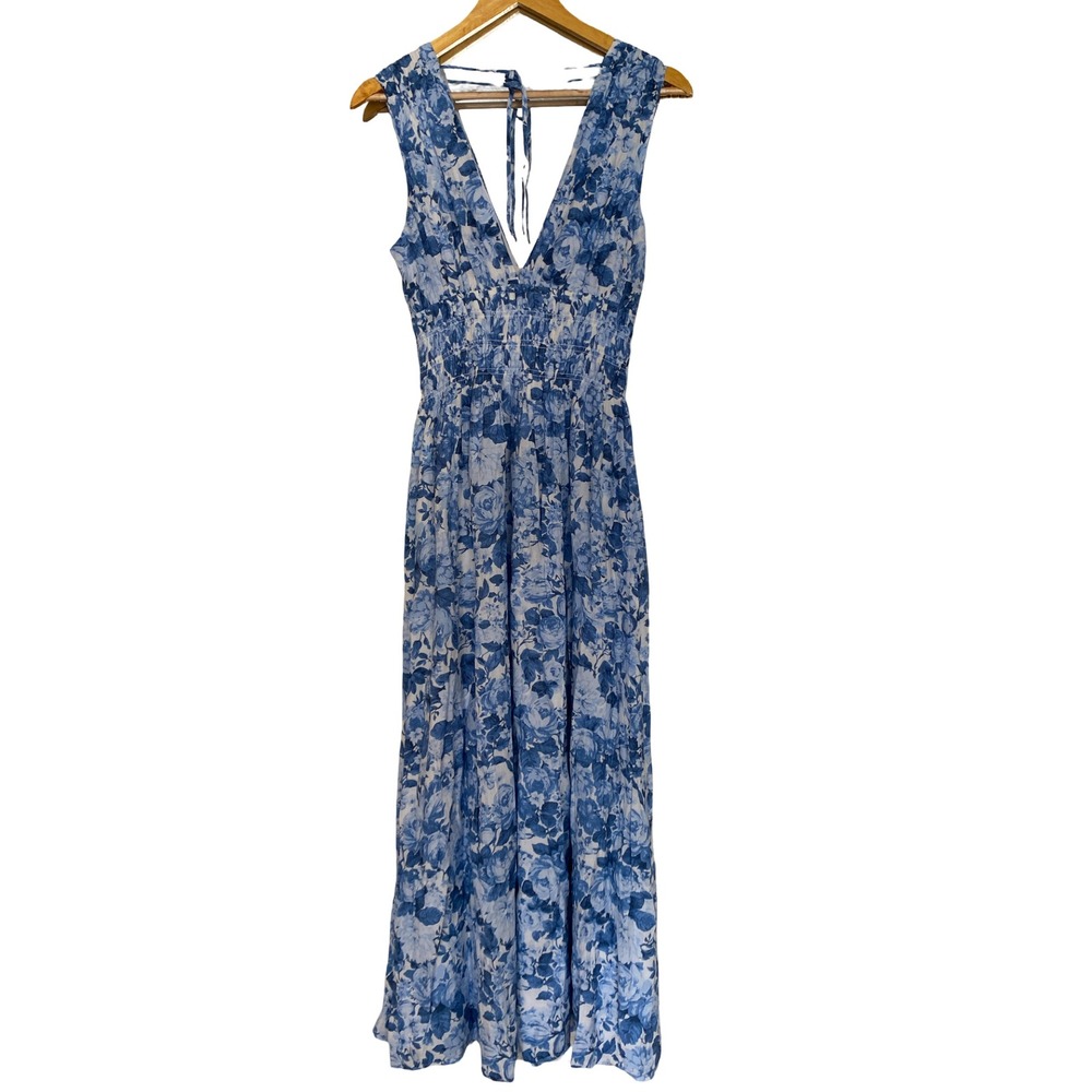 Abercrombie & Fitch Blue Floral Maxi Dress Empire Waist Boho Flowy Romantic
